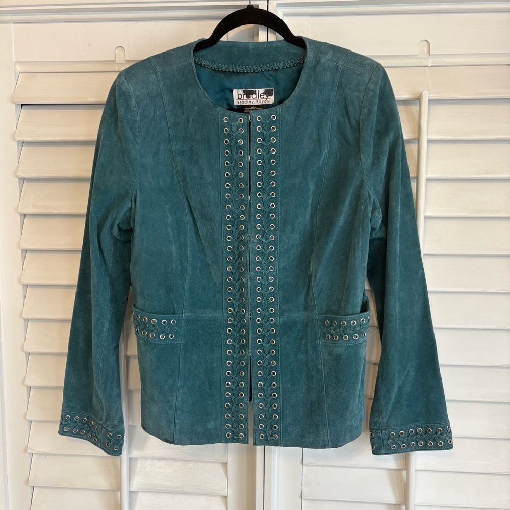 Bradley Teal Leather Lace Detail Jacket Size Medium